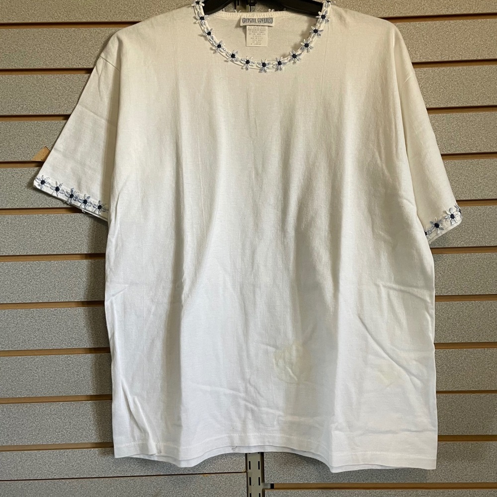 Gotcha Covered Daisy Trim T-Shirt Short‎ Sleeve Crew Neck Top X Large